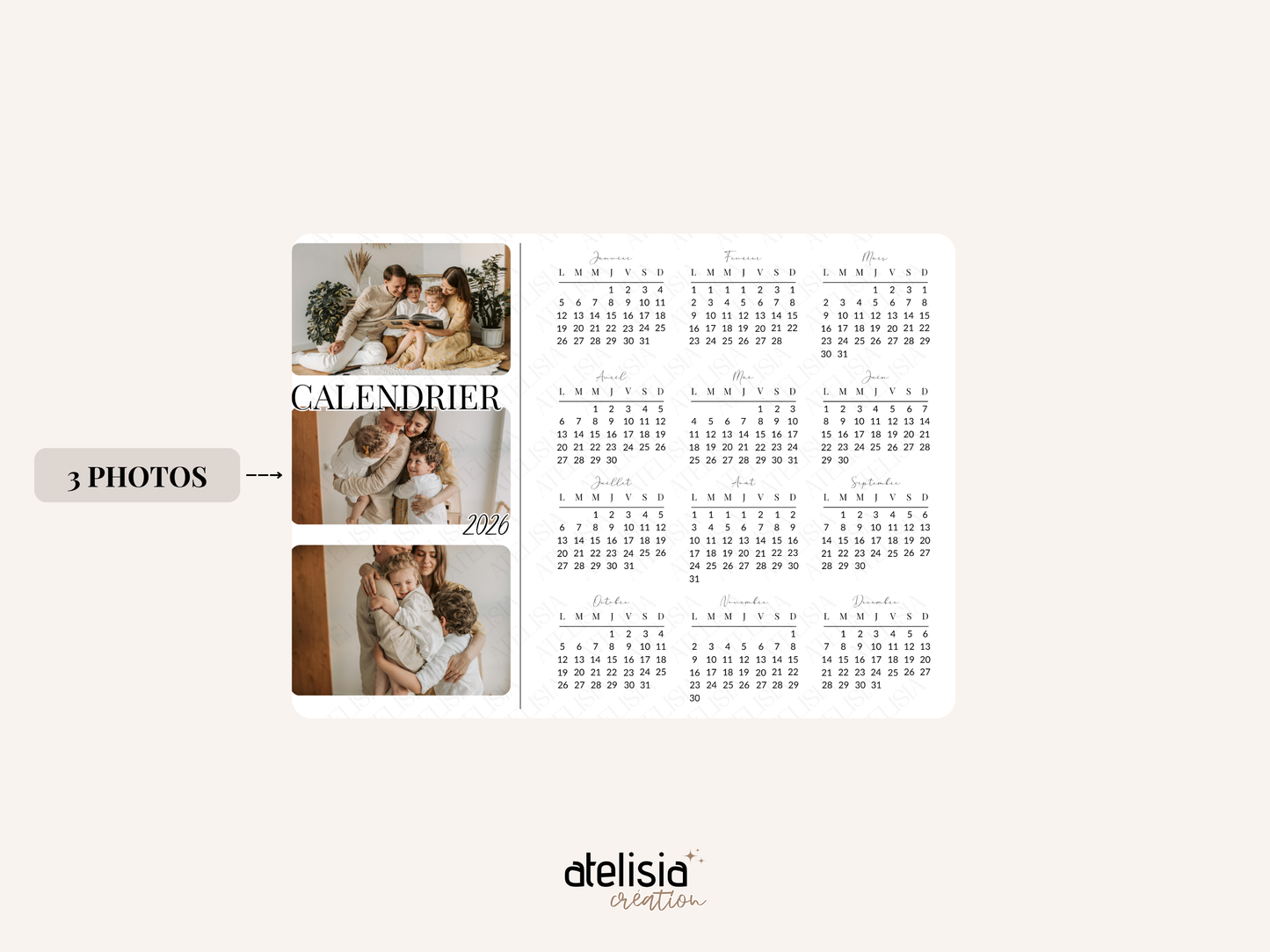 Calendrier 2026 (version payage)